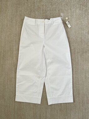 NWT Talbots Wide Leg Cropped White Cotton Chino Pants 2P Petite